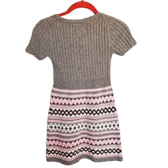 Justice Girls Knit Dress 10 Pink Gray Fair Isle Short Sleeve Sweater Dress Y2K - Picture 2 of 4